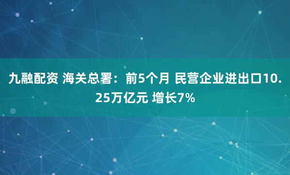 九融配资 海关总署：前5个月 民营企业进出口10.25万亿元 增长7%